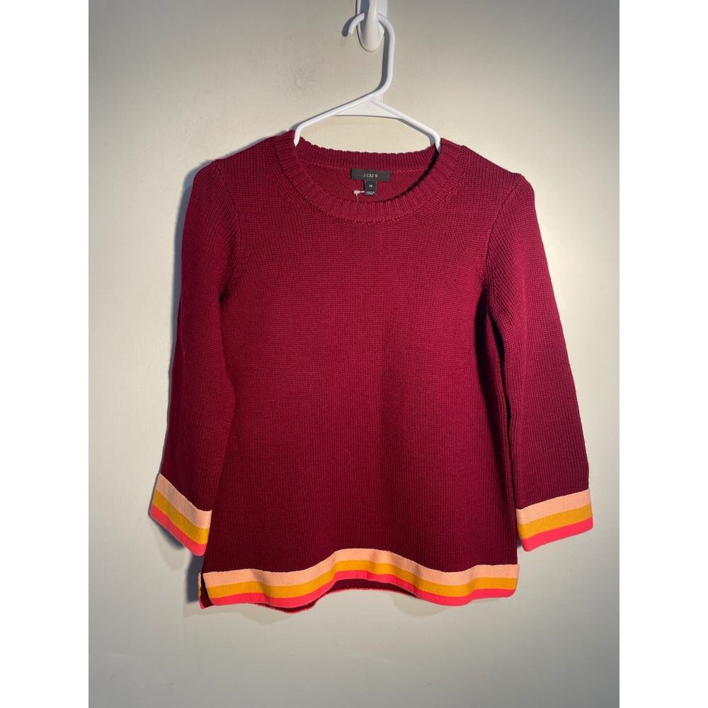 NWT J.Crew Red Color‎ Block Stripe Wool 3/4 Length Sleeve Sweater Size XS